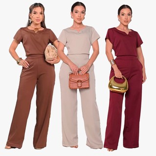 conjunto feminino alfaiataria calça mas blusa  confortavel e elegante pra dia dia