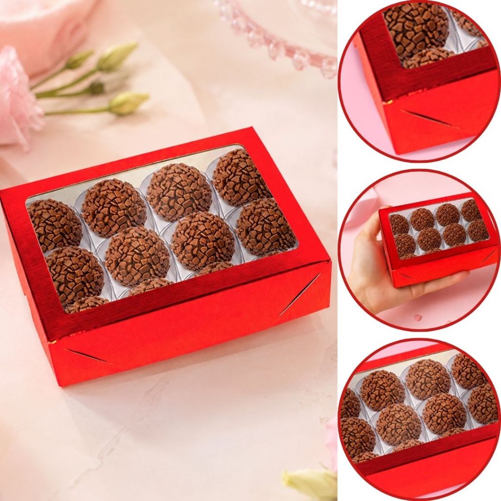 10~50 CAIXA LAMINADA C/ VISOR (12 DOCES) 4x16x12 cm VERMELHO 4683 (CHOCO)