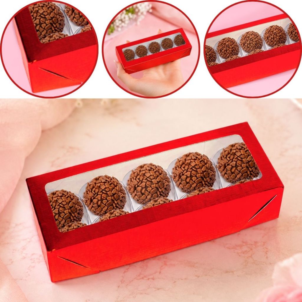 10~50 CAIXA LAMINADA C/ VISOR (10 DOCES) 4x20x8 cm  VERMELHO 4682