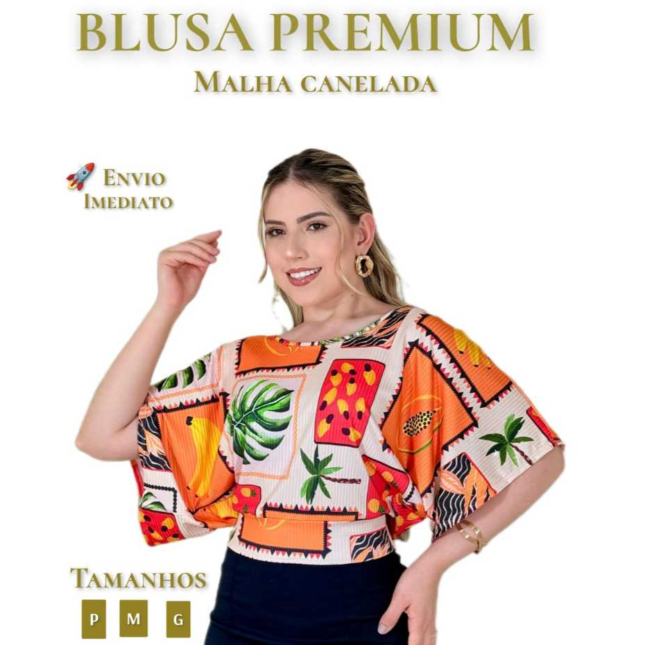 Blusa Feminina  Estampada Malha Canelada Manga Curta Soltinha Casual P.M.G