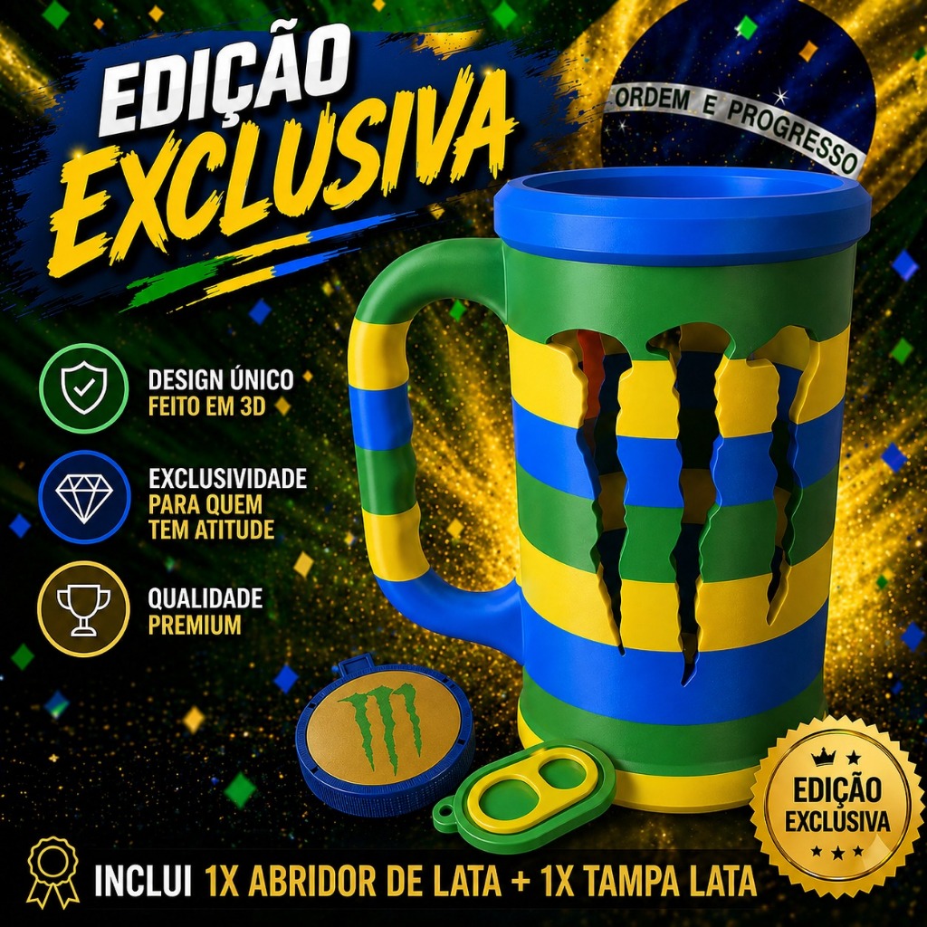 Porta Lata Monster 473ml + Tampa lata + abridor de lata - Colecionáveis Premium