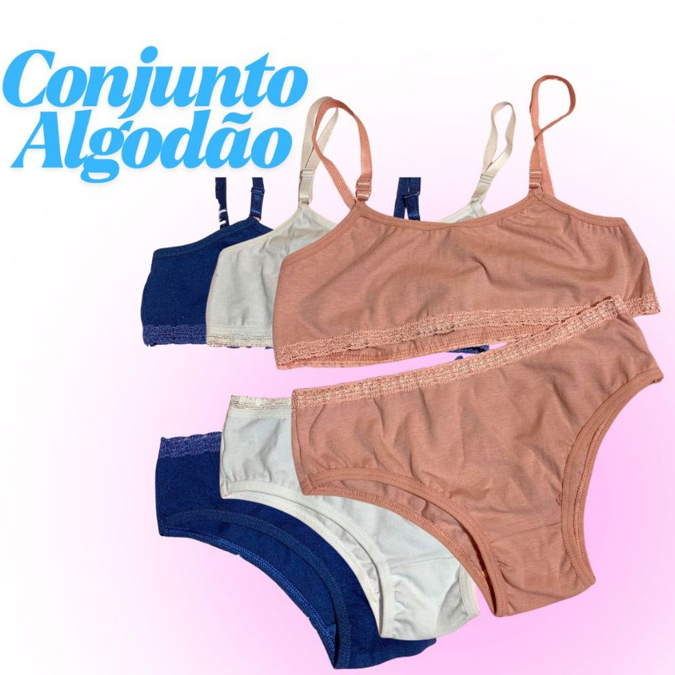 Kit Conjunto Infantil Juvenil Mocinha Top + Calcinha Cotton Feminino Confortável