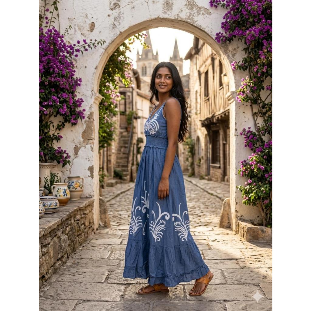 vestido jens longo