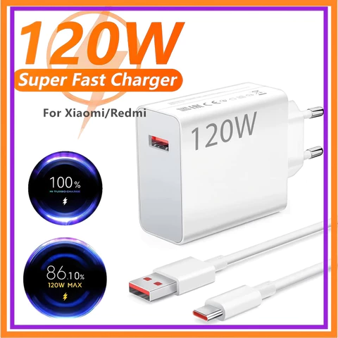 Carregador 120W Completo Turbo Cabo USB + TIPO C    Xiaomi