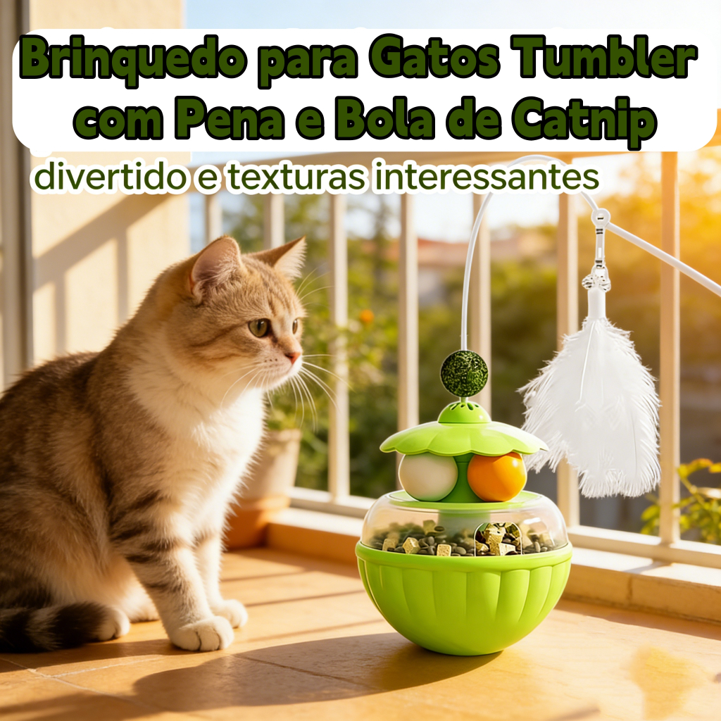 Brinquedo para Gatos Tumbler com Pena e Bola de Catnip