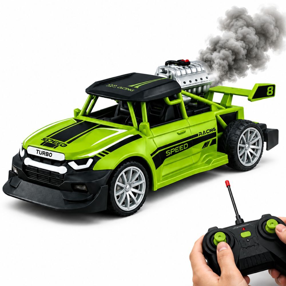Carrinho Controle Remoto Solta Fumaça Motor Racing 4 Funções Escala 1:18 + Pilhas Grátis Diversão Garantida