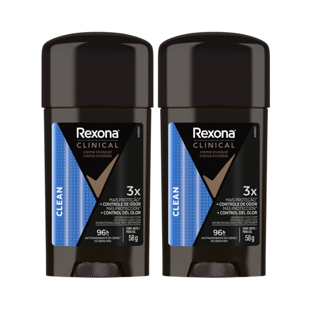 Desodorante Rexona Clinical Clean Masculino 58g - Kit C/2 Unidades