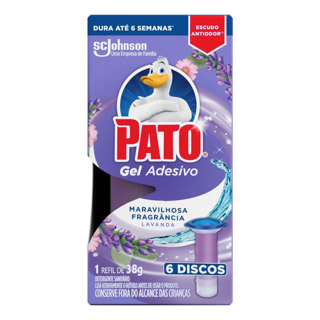 Pato Desodorizador Sanitário Gel Adesivo 1 Refil Lavanda, Limpeza Banheiro, Limpo e Perfumado, 6 Discos