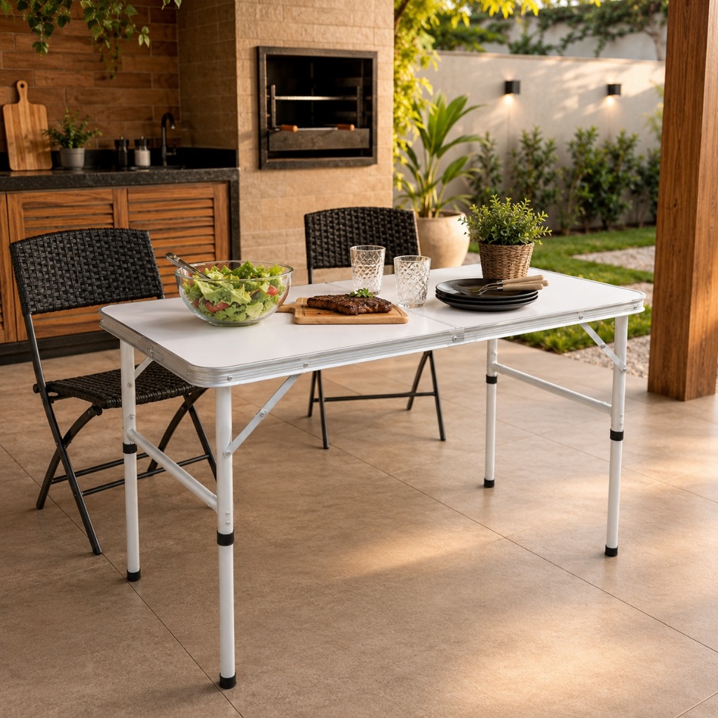 Mesa Dobrável Portátil Vira Maleta Camping Praia 90x60
