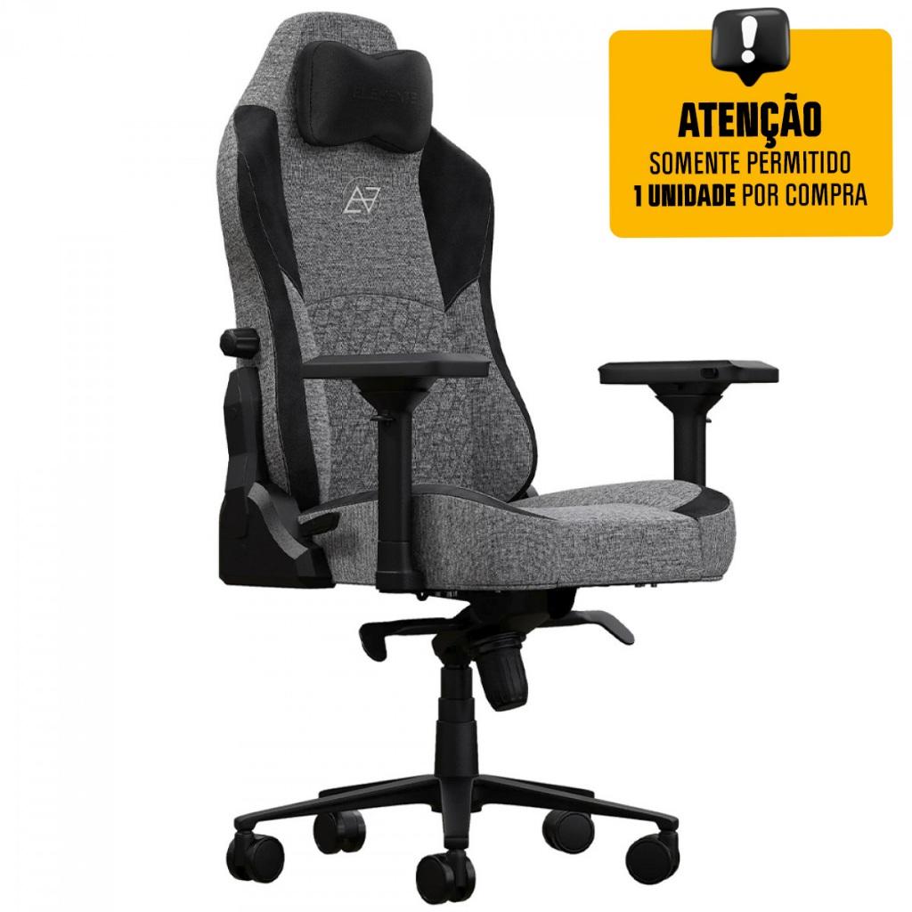 Cadeira Gamer Elements Lunari Fearless Reclinável 4D Cinza