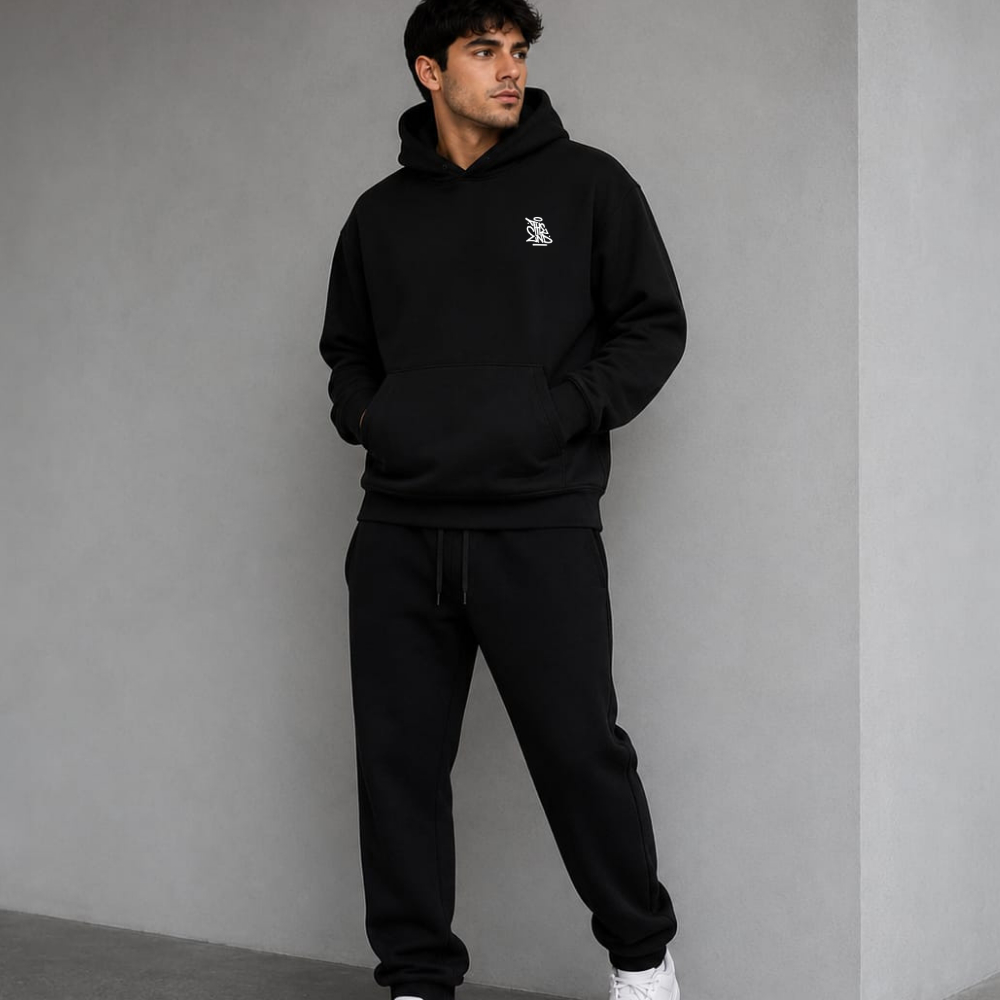 Conjunto Moletom Flanelado Masculino Premium Canguru + Calça Preta Estampa THE END Inverno Confortável Casual