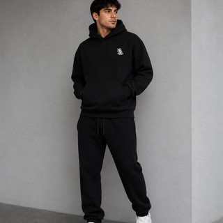 Conjunto Moletom Flanelado Masculino Premium Canguru + Calça Preta Estampa THE END Inverno Confortável Casual