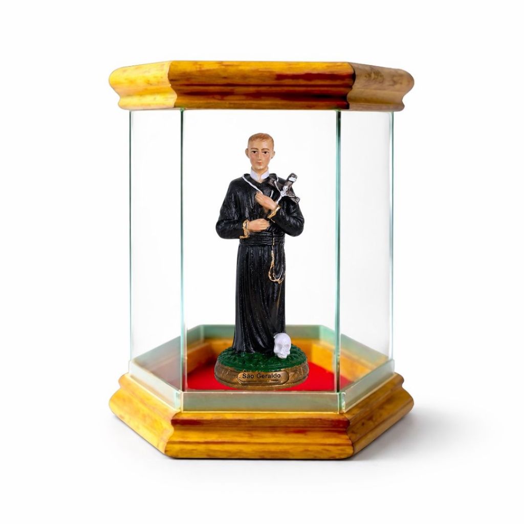 Imagem São Geraldo 15cm Resina Com Capela Redoma Oratorio de Vidro