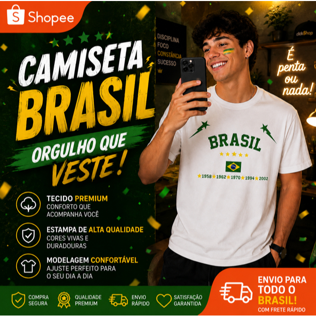 Camisa Torcida Brasileira Copa do Mundo | Camiseta branca  Futebol Brasil | Roupa para Torcer com Estilo