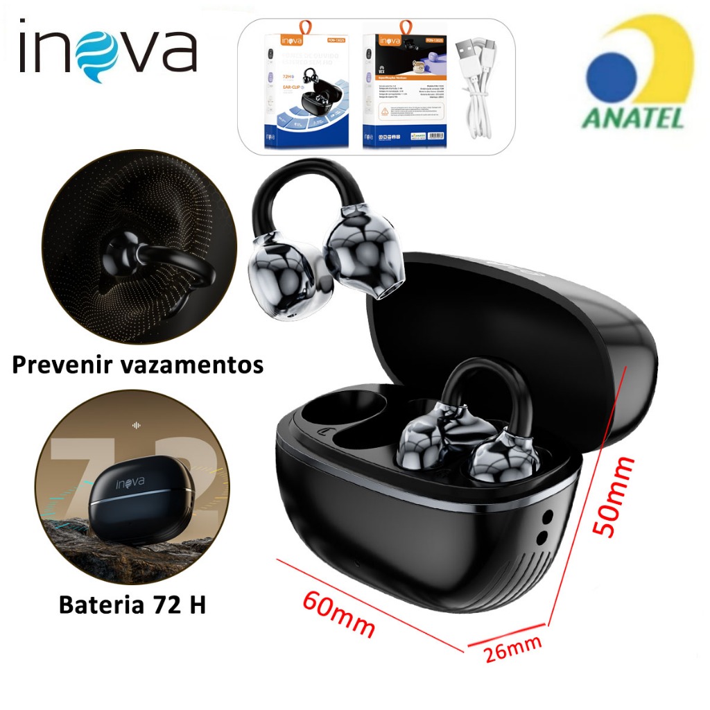 INOVA Fone De Ouvido Bluetooth 5.4 Toque DE Impressão Digital 72H Autonomia ANC Cancelando Ruído