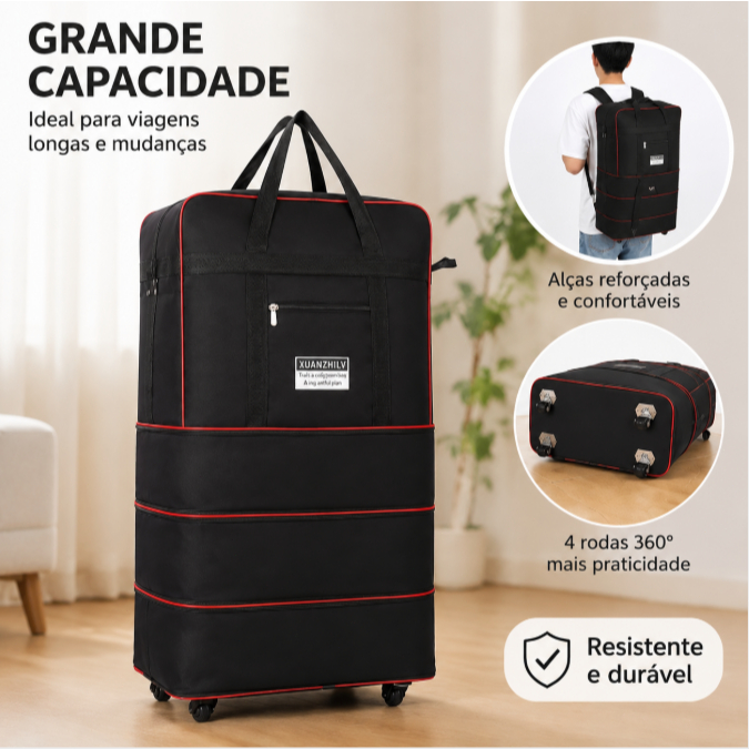 Bolsa de Viagem Dobrável Grande Capacidade com Rodinhas – Impermeável e Multifuncional