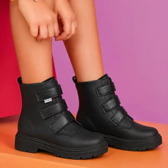 Bota Coturno Infantil Preta Bege Fecho Triplo Pampili