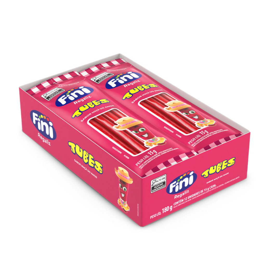 Bala Gelatina Tubes Maça do Amor Com 12 Unidades De 15g