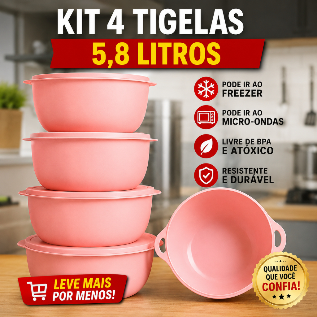 Kit 4 Potes 5,8L Extra Grande Saladeira Bowl Extra Grande para Churrasco, Eventos, Festas e Preparos