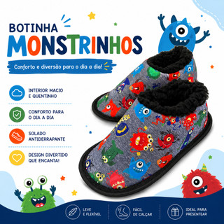 Pantufa BOTINHA infantil masculina peluciada - Monstrinhos - Senza Spina pantufa infantil
