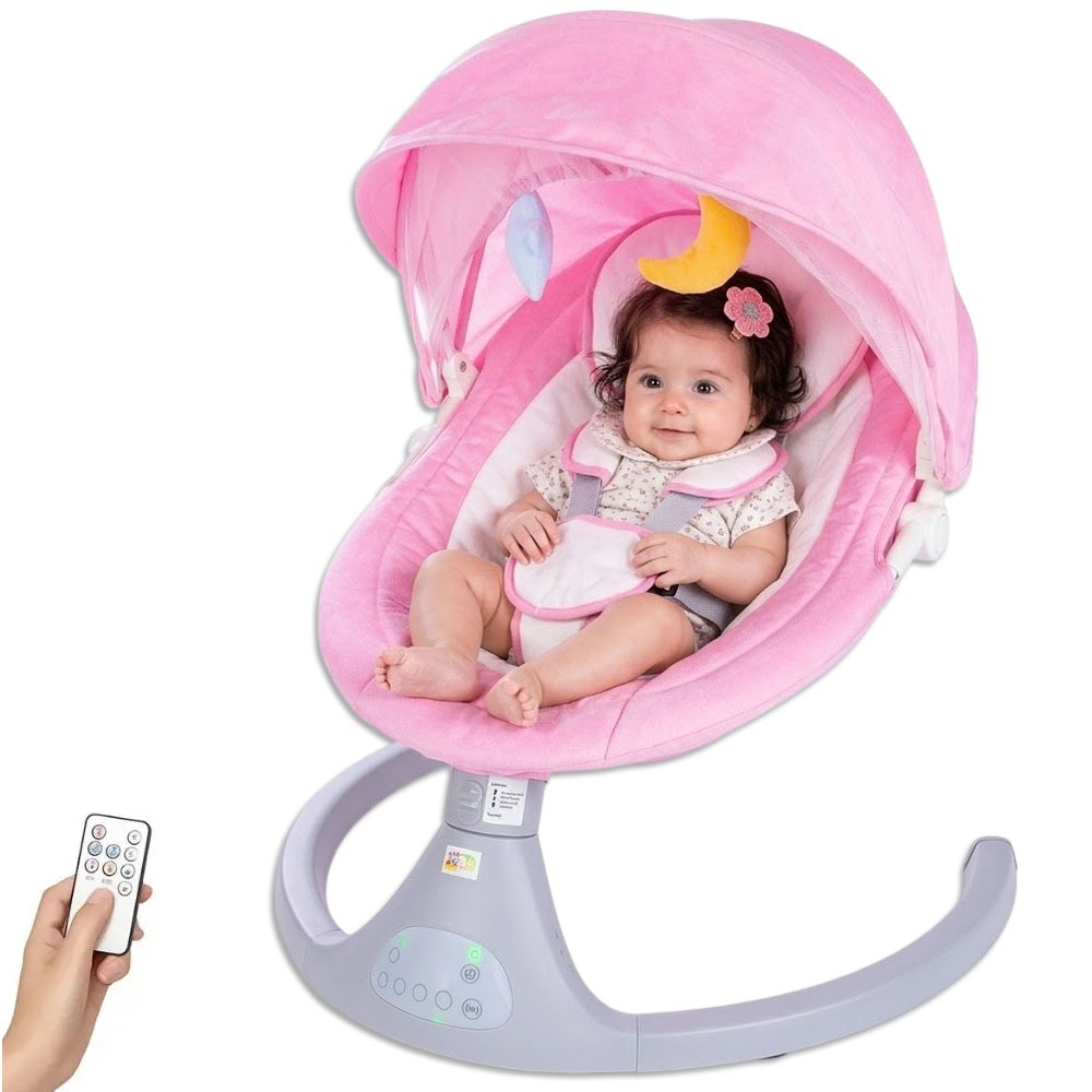 Cadeira de Descanso e Balanço Cadeirinha para Bebê com Musica Mosquiteiro e Controle Remoto Rosa