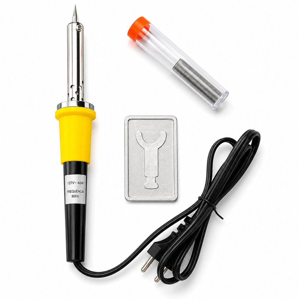 Kit Ferro De Solda Com Estanho E Suporte 60W 220v Ou 110v Aquecimento Rapido