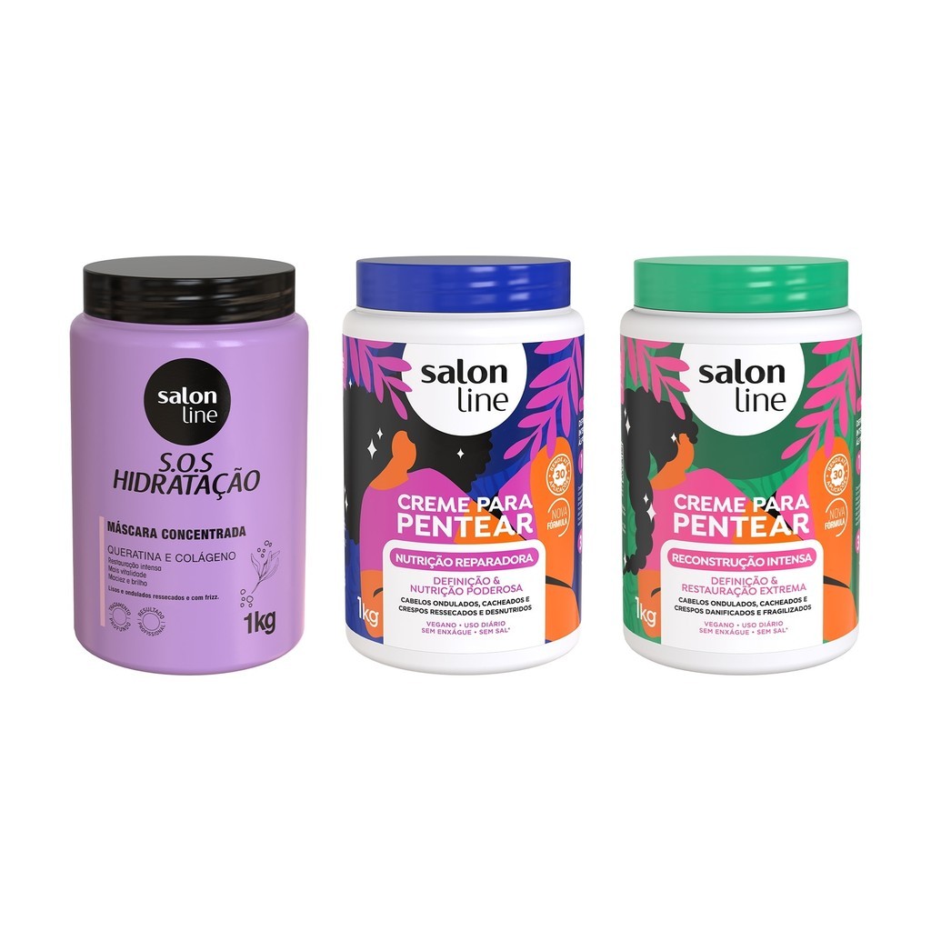 Kit com 2 Cremes Para Pentear + Máscara Bio-Reconstrução Salon Line