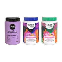 Kit com 2 Cremes Para Pentear + Máscara Bio-Reconstrução Salon Line