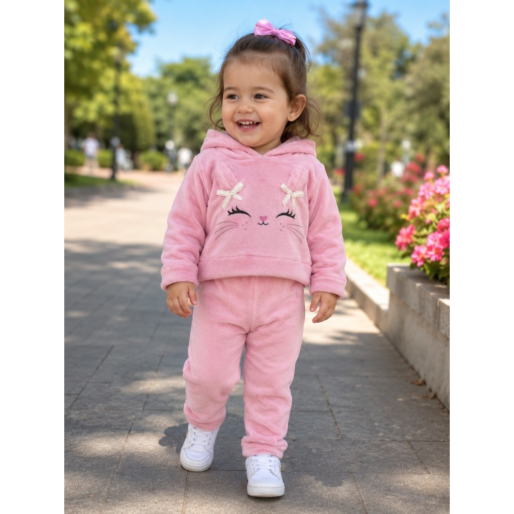 Conjunto Infantil Fleece Quentinho Peluciado Gatinha Ref: 1555