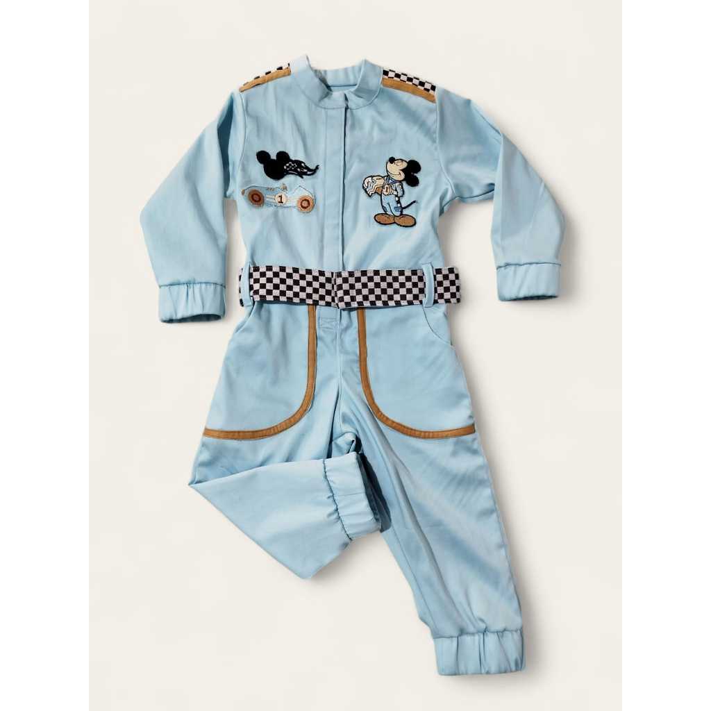 FANTASIA MICKEY RACING PILOTO DE CORRIDA MICKEY PERSONALIZADO MACACÃO INFANTIL PARA MENINOS RACER
