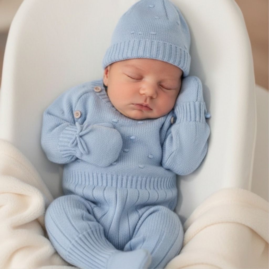 Kit Saída Maternidade 3 Peças Luxo Tricô Menina Menino Recém Nascido Macacão Luva Touca Tricot