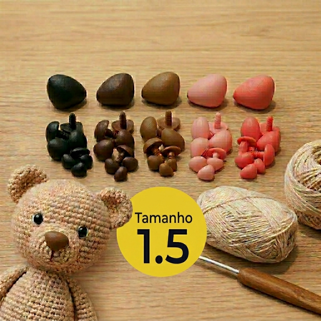 KIT DE FOCINHOS PARA AMIGURUMI TAMANHO 1,5CM (rosa, preto, caramelo, rosa claro e marrom)