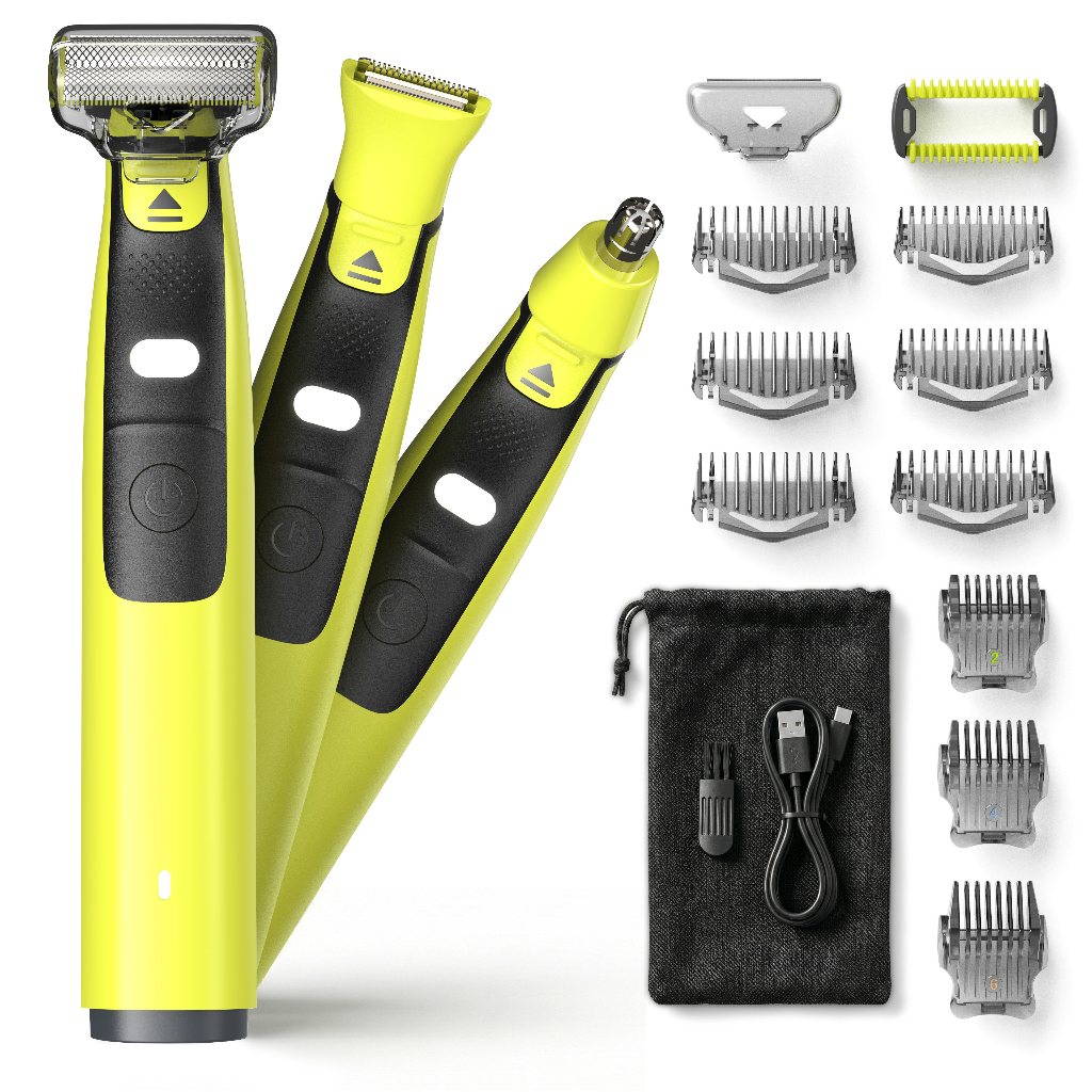 Barbeador Eletrico Masculino Recarregavel IPX6 Aparador Corpo Virilha Lamina Inox LED USB-C 9 Pentes e Estojo