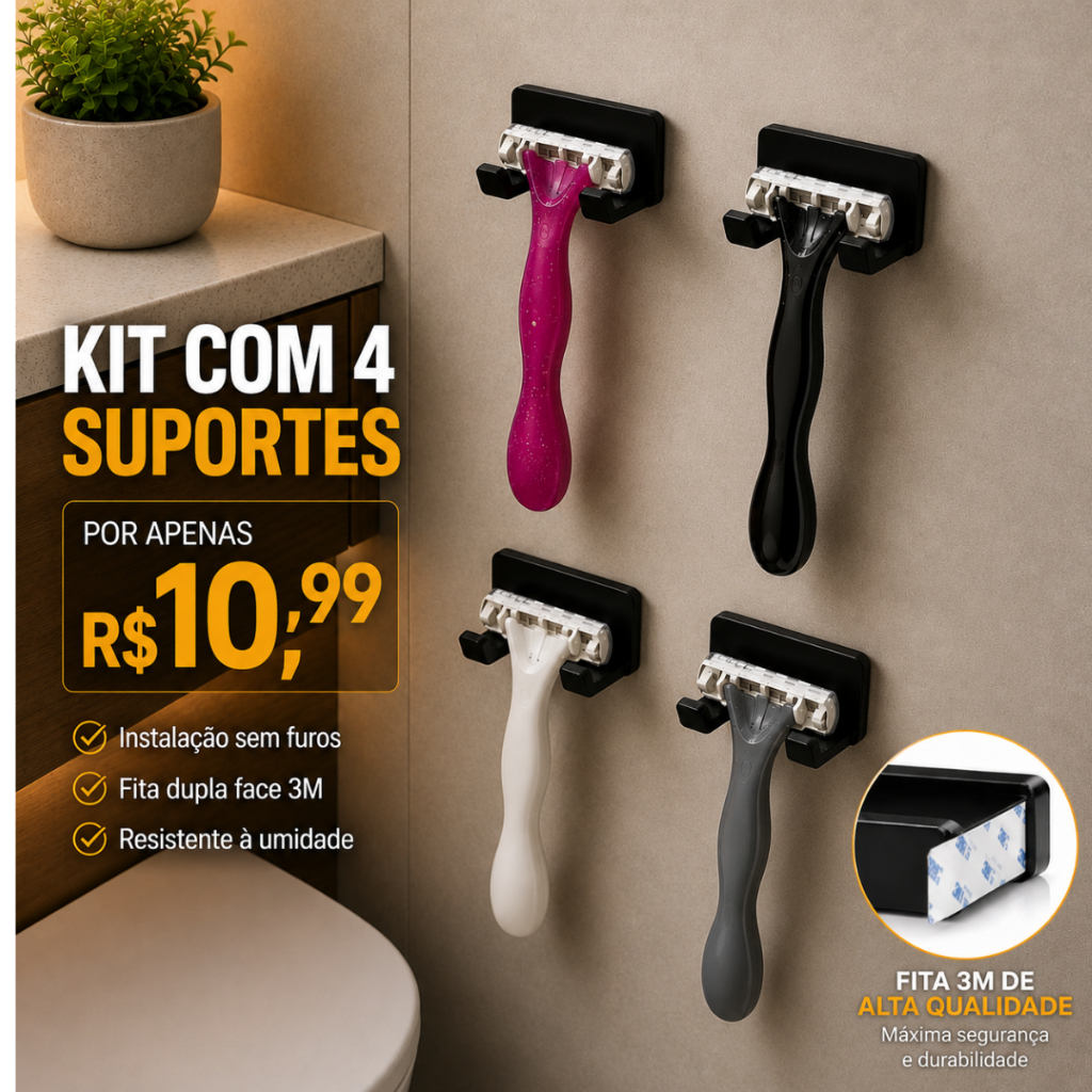 kit 4 Suporte de Parelho De Barbear Lamina Gillette Gilete Prestobarba Parede Banheiro Organizador