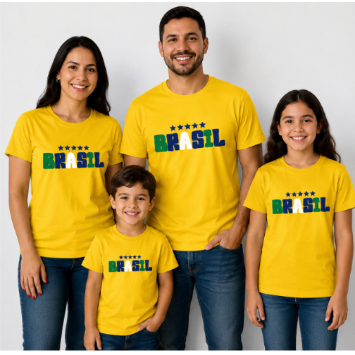 Blusa do Brasil Adulto e Infantil Camiseta Unissex Brasil Copa do Mundo 2026 Blusa Básica Algodão Várias Cores