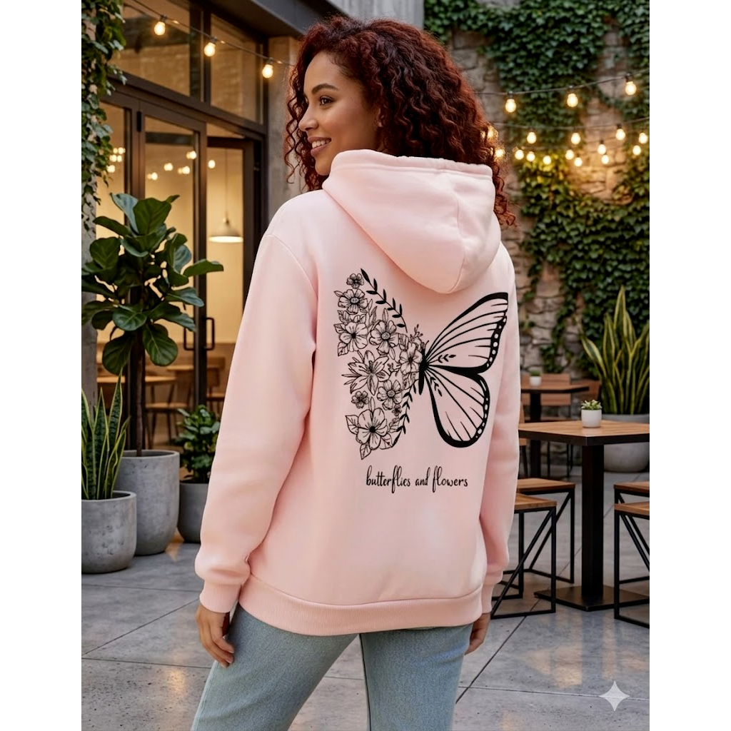 Moletom Estampado Borboleta Canguru Unissex Masculino Feminino Promoção Casaco Flanelado Casual Inverno Envio Rápido
