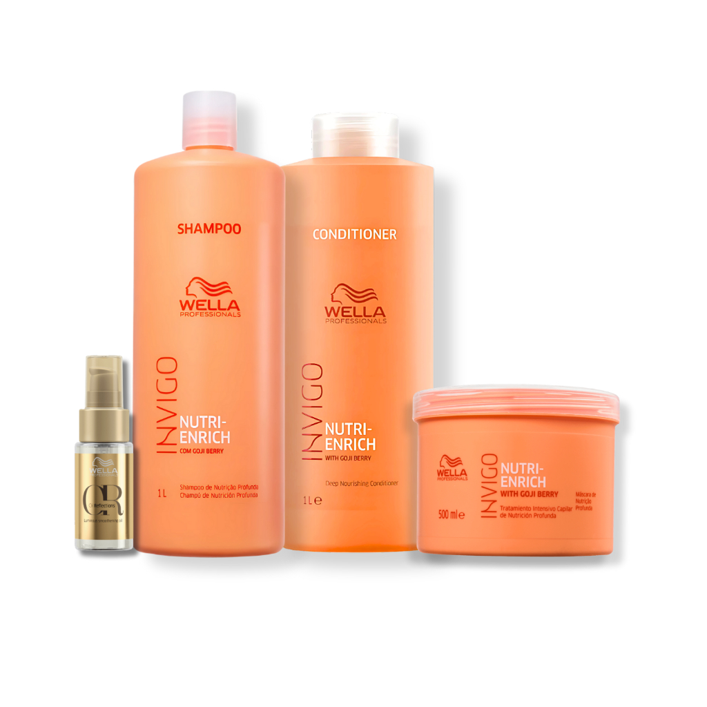 Kit Wella Invigo Nutri-Enrich Shampoo 1L + Cond 1L + Máscara 500ml + Oil 30ml