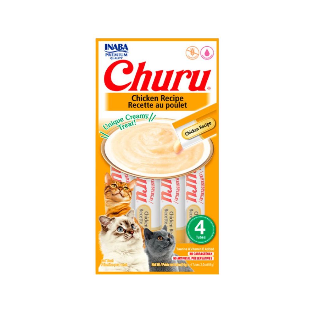 Petisco Cremoso Churu Para Gato Sabor Galinha 56g 4 Tubinhos
