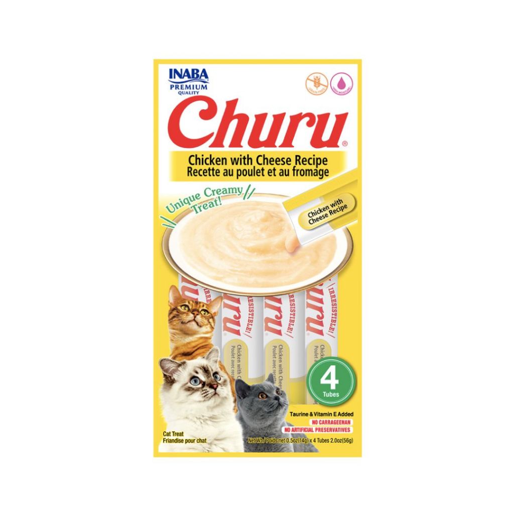 Petisco Cremoso Churu Para Gato Sabor Galinha e Queijo 56g 4 Tubinhos