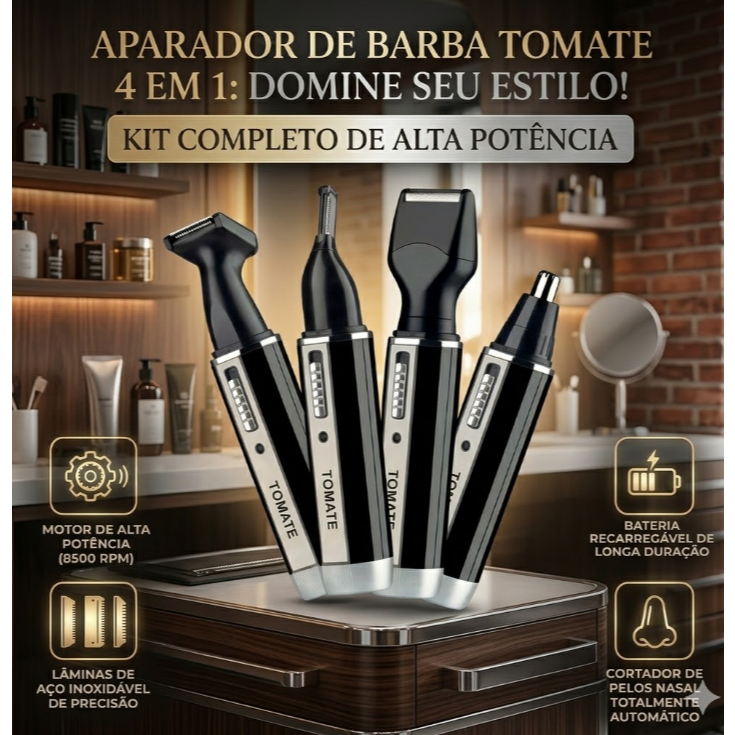 Máquina Aparadora 4 em 1 USB Recarregável Cortador de Nariz Barba Sobrancelha Portátil | Tomate