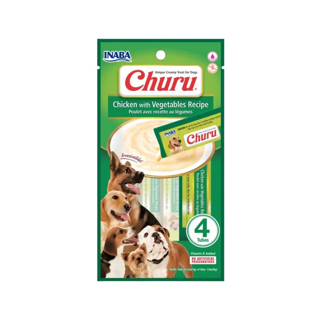 Petisco Cremoso Churu Para Cachorro Sabor Galinha e Vegetais 56g 4 Tubinhos