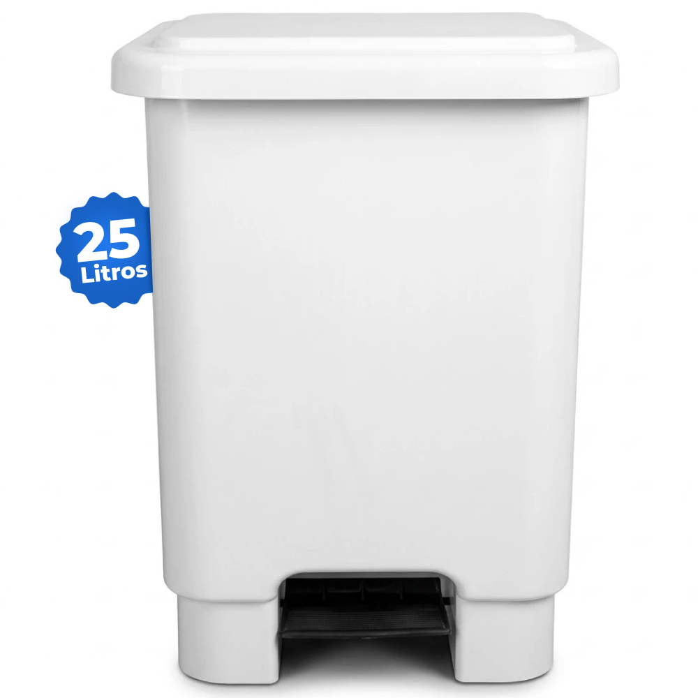 Lixeira 25L c/ Pedal Resistente Reforçada Plástico Multiuso Lixo Casa Cozinha Banheiro Proteção UV