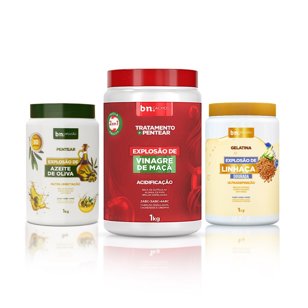 Kit Pentear Explosão de Oliva + Gelatina de Linhaça + Vinagre de Maça 2 em 1 1Kg