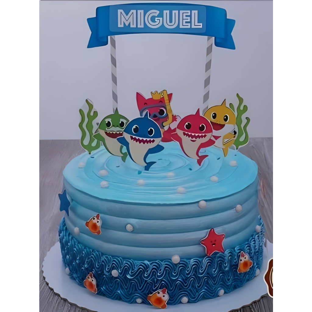 Topo Topper de Bolo Tema Personalizado Baby Shark Tubarão