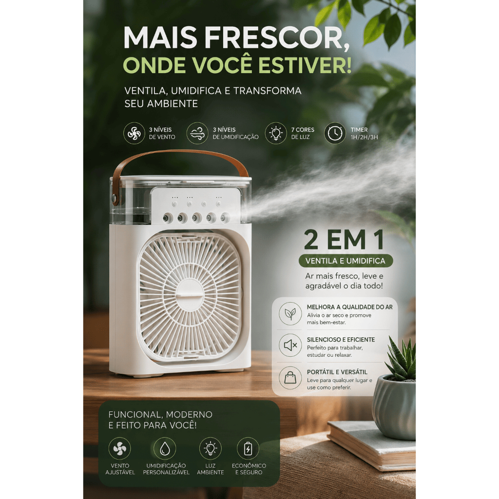 Super Turbo Mini Ventilador Refrigerador Ar Condicionado Umidificador Portátil Com Led Reservatório De Água USB