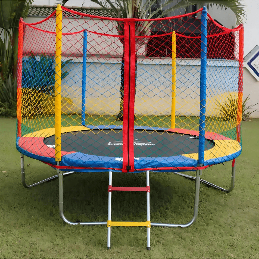 Cama Elástica Pula Pula Henri Trampolim 2.44 Metros Lona Azul Preta Completa Rede Proteção Escada