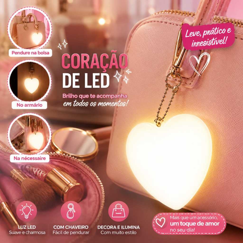 Luminária Coração LED Touch Chaveiro Luz Noturna Sensor Toque Recarregável Decorativo