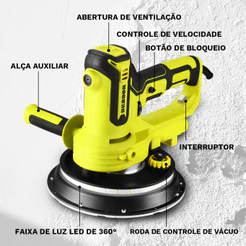 Lixadeira De Parede Profissional Eletrica 1000w Polidor Com Led E Disco Completo DESOON