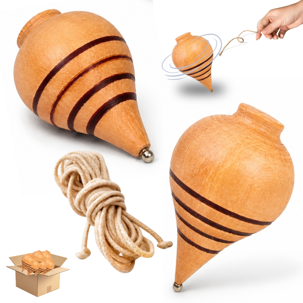 Pião De Madeira Brinquedo Antigo Retrô Tradicional Criança