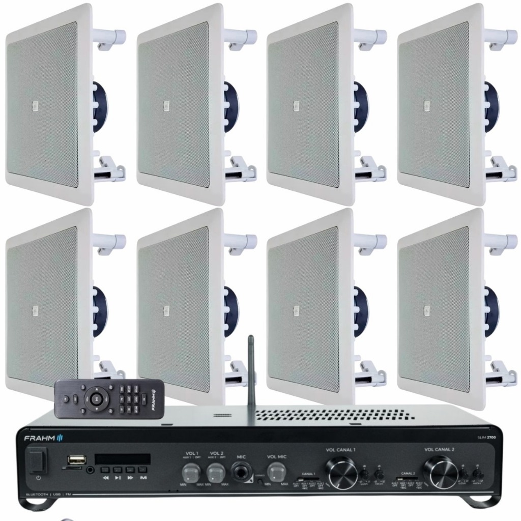 Kit Som Ambiente Residencial Amplificador Frahm Slim 2700 160W 2 Canais + 6 Arandelas JBL 6FR1Q 50W